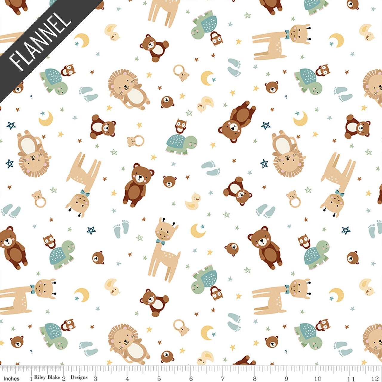 Animal Toss Baby Boy Flannel in White (f17500-white) | Designer Flannel | Riley Blake Designs | Riley Blake